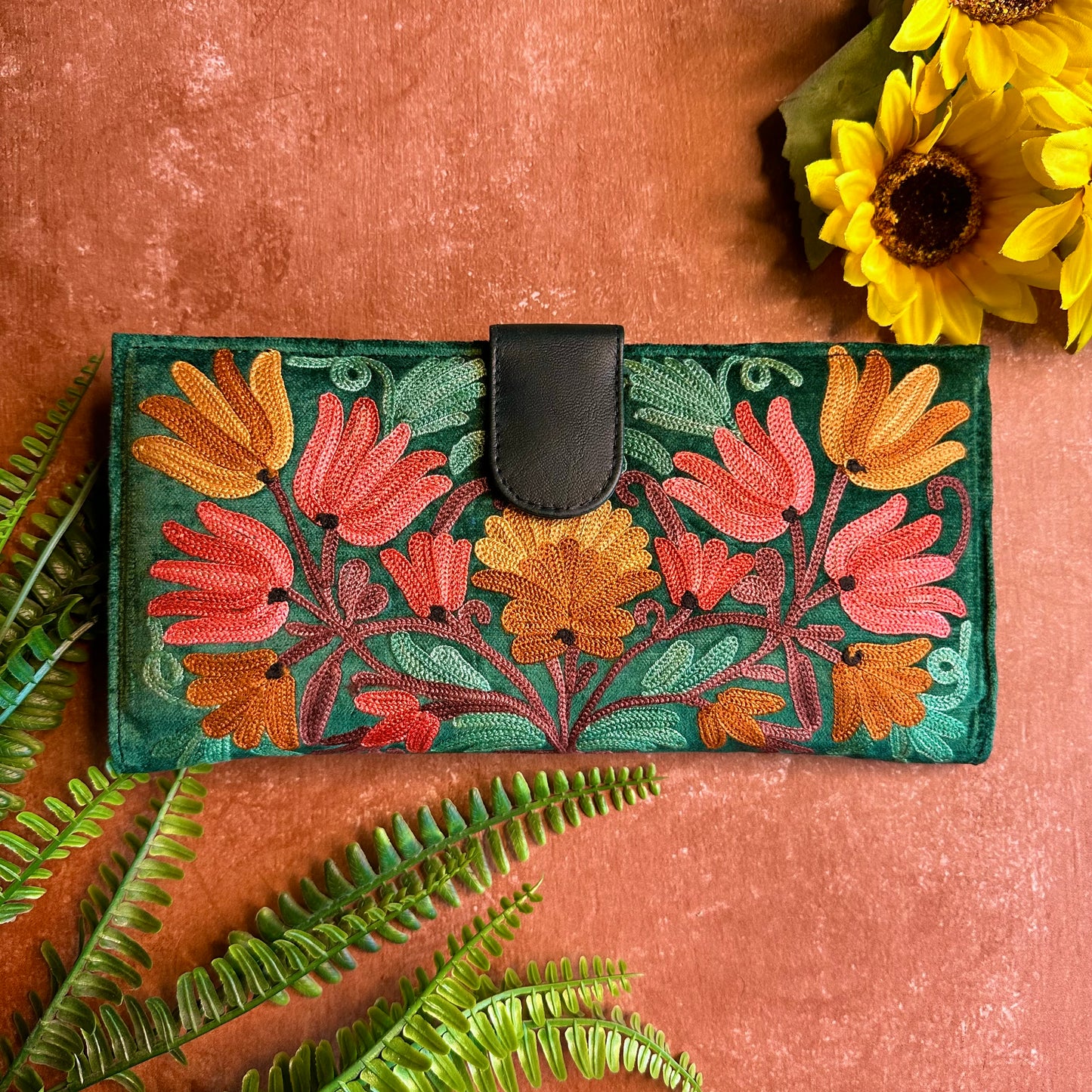 Forest Green floral Clutch