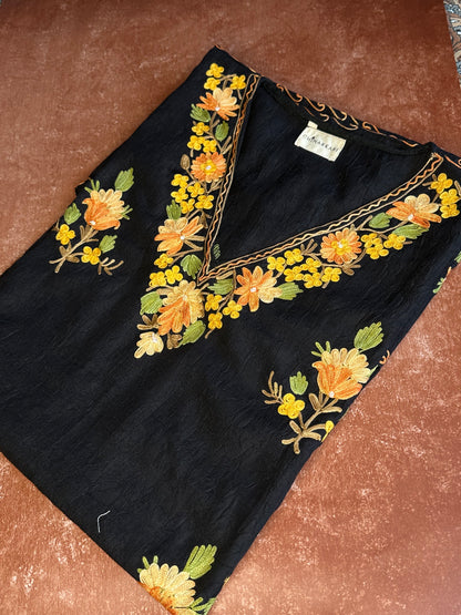 Black floral cotton kaftan