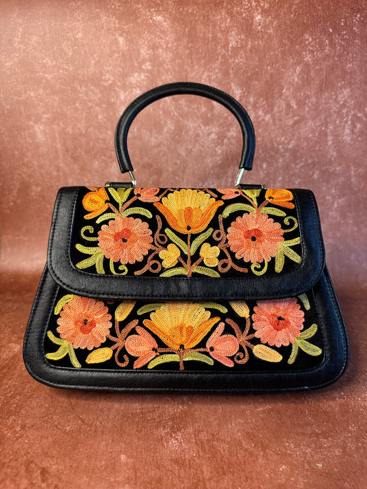 Black Floral Handbag