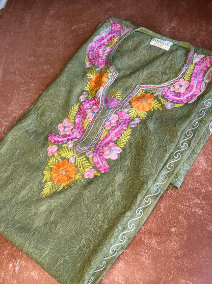 Olive pink cotton kaftan