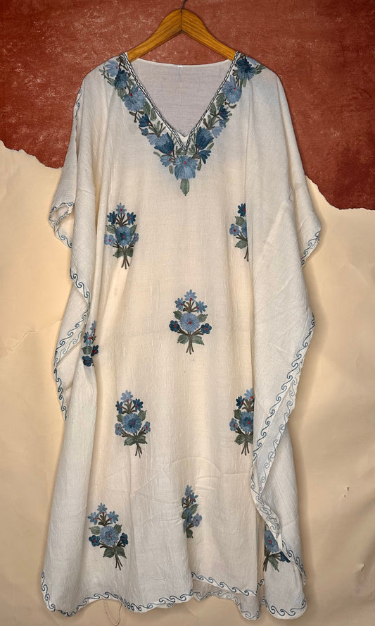 Off white floral blue cotton kaftan