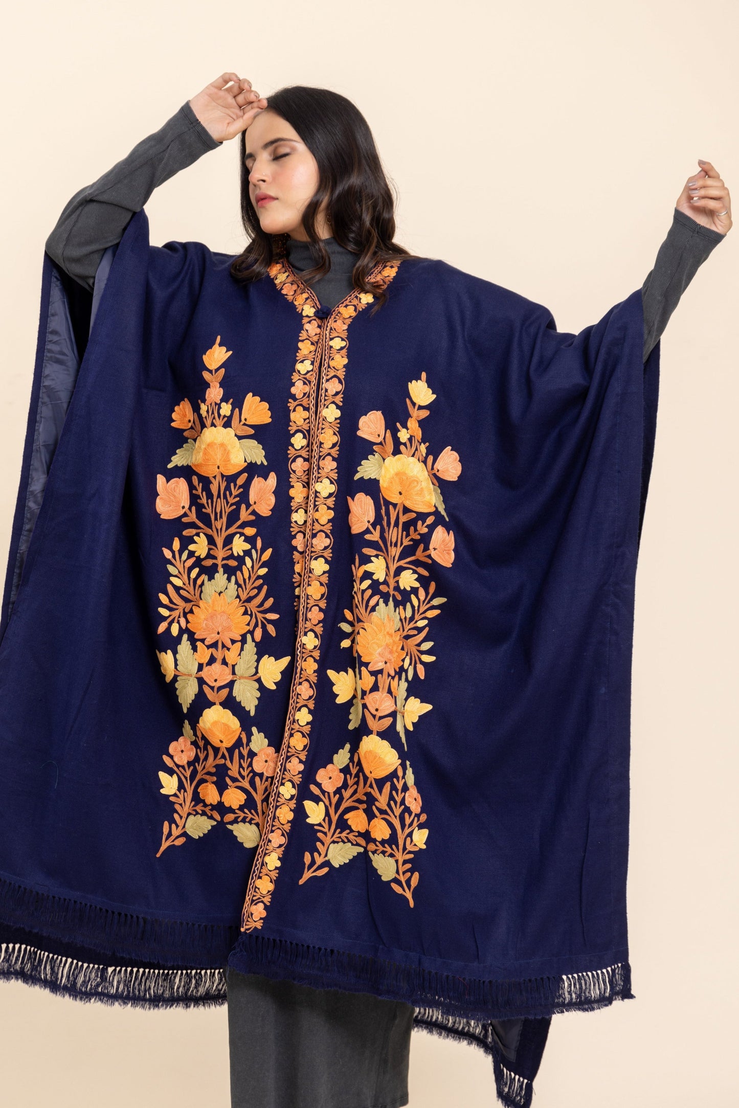 Gul Navy Cape Shawl