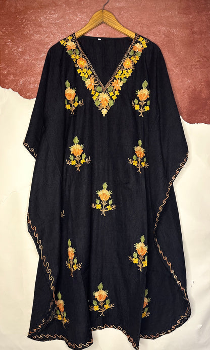 Black floral cotton kaftan