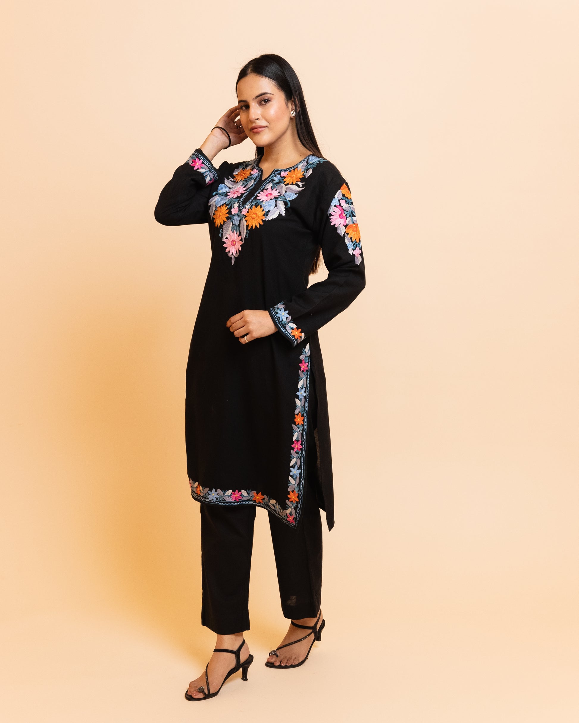 Navy Cotton Kashmiri Co-ord Set Co-ord Set Embroidery Work Dress Co Ord Sets  Heavy Suits Ethnic Dress 