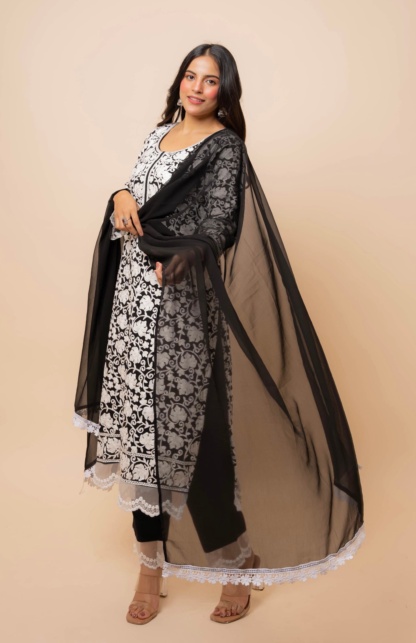 Siyah Aari Embroidered Black Georgette Suit set of 3